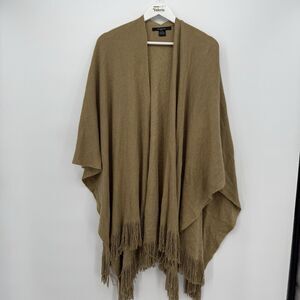 Cejon Brown Gold Fringe One Size Poncho Sweater Overlay Fringe Boho
